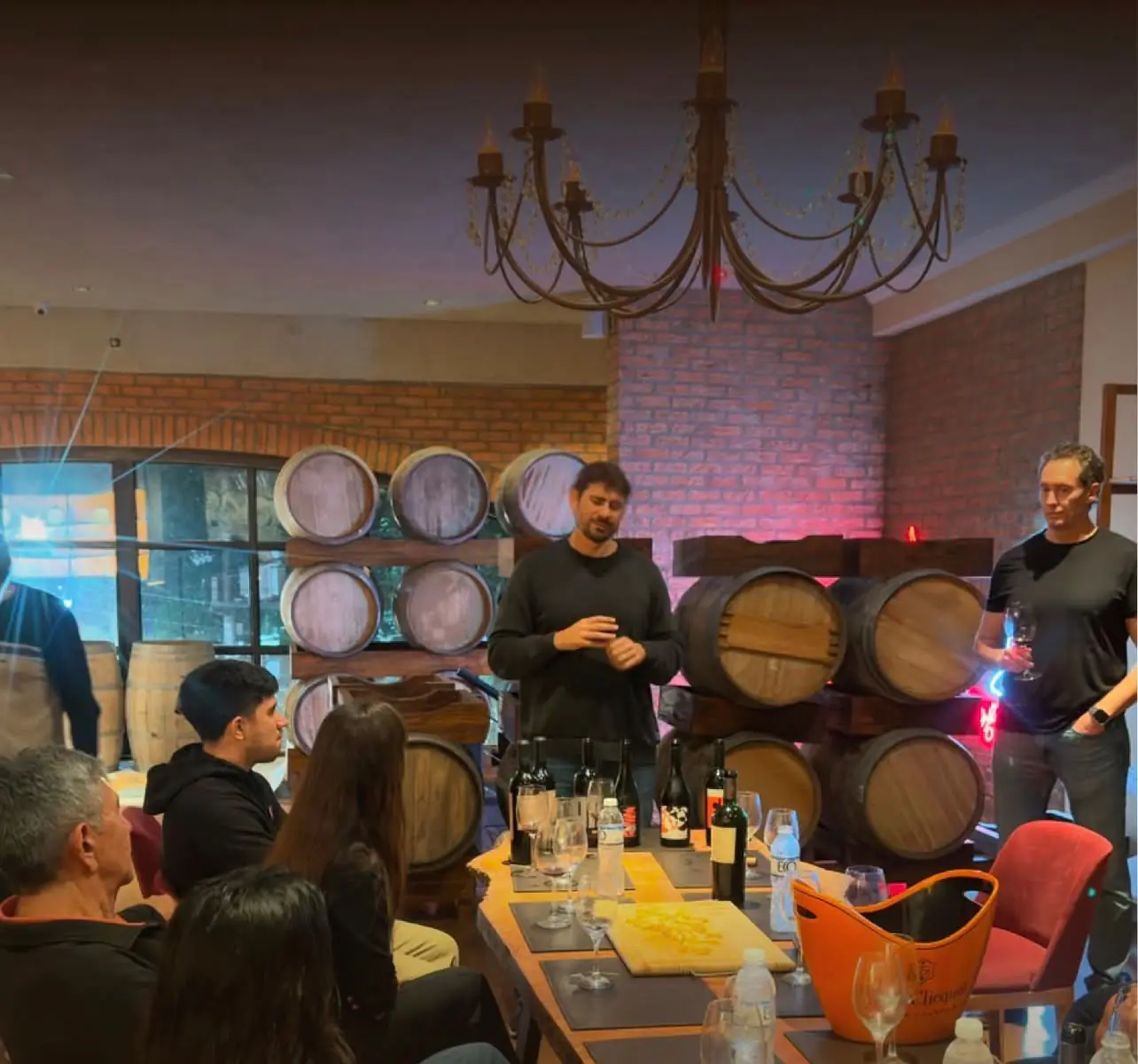 Degustación guiada de vinos en la cava, entre barricas